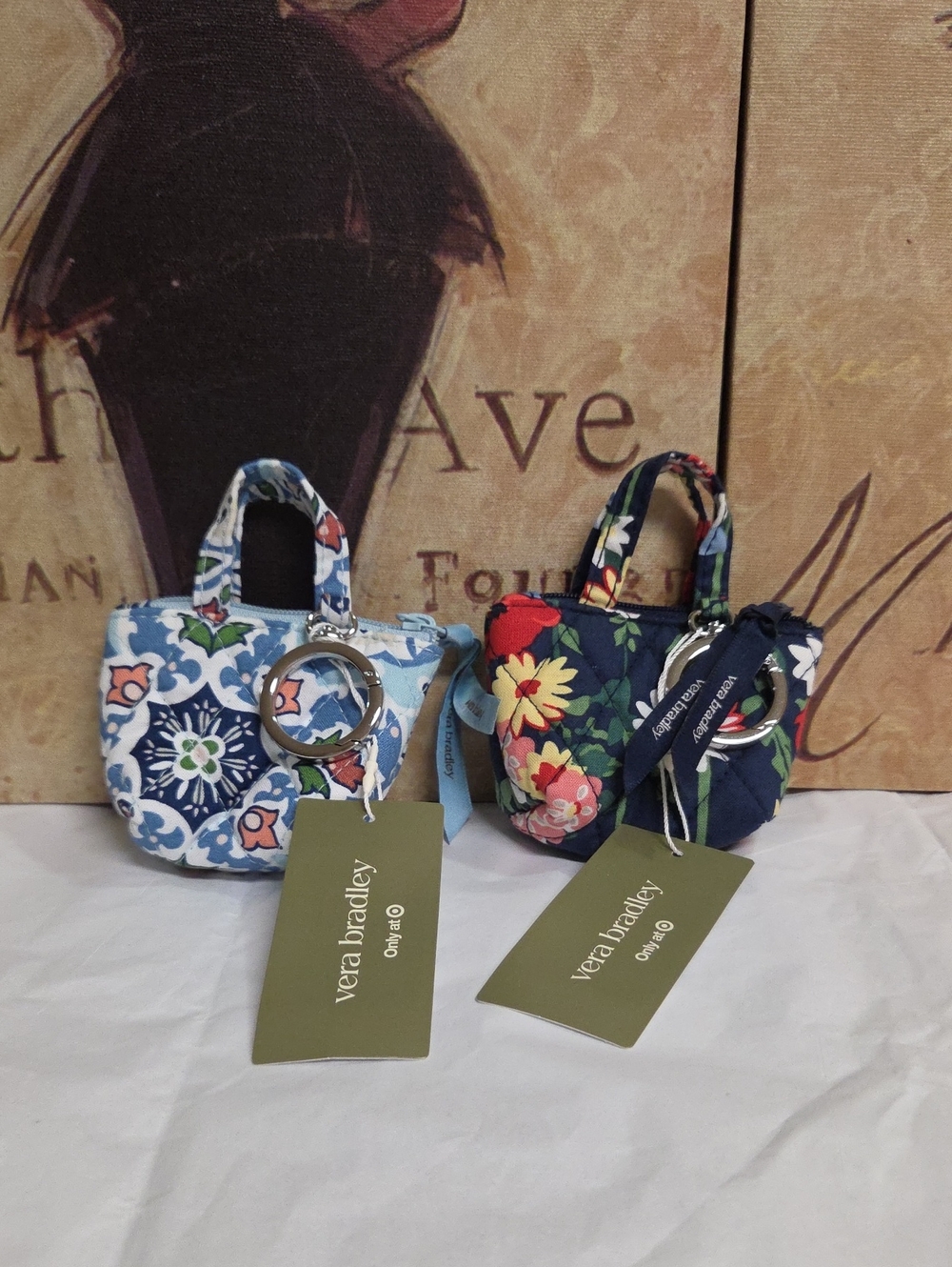 Vera Bradley Target  Floral Mini Tote Keychain Duo in Light Blue and Navy